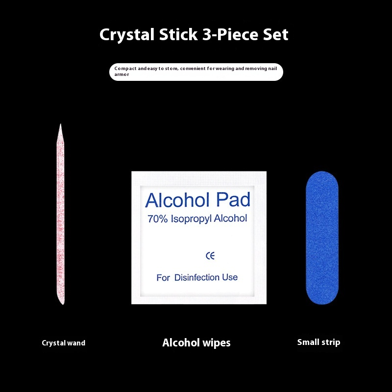 Press on nails accessories package: glue, rubbing strips, crystal rods, cleaning cotton, jelly glue