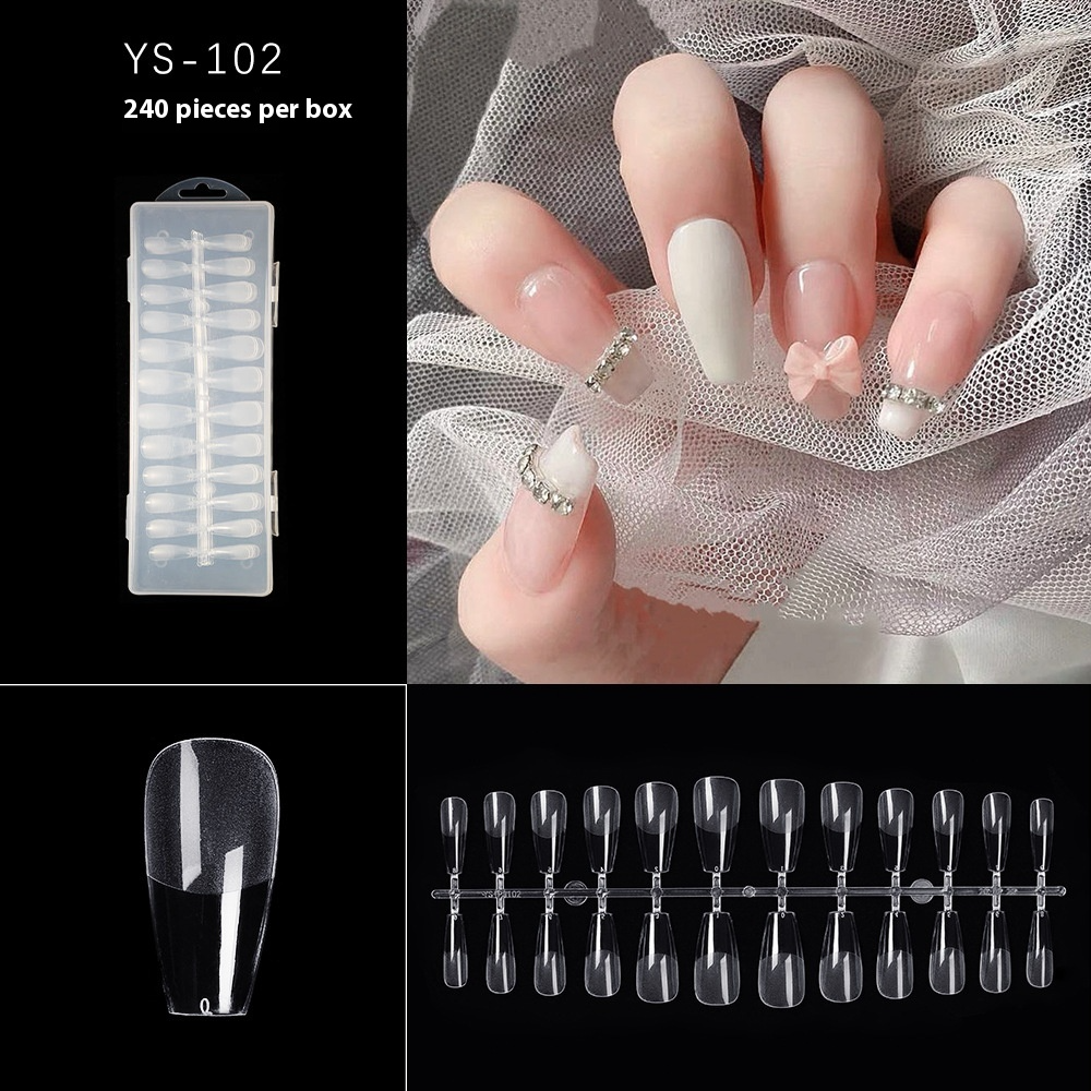 Nail Tips nail piece semi-matte 504 pieces boxed trapezoidal almond fake nail patch transparent and seamless nail art