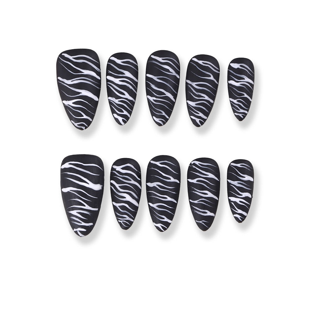 365nails zebra matte hand‑painted long tips