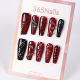 365Nails Crimson Night Press-On Nails with Jelly Burgundy, Chain Swirls and Onyx Contrast