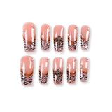 365Nails Milk-Tea Nude x Caramel Ombre with Zebra Tips, Silver Cross Charm and Rhinestone Accents Long Coffin Press-On Nails