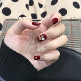 Adesivo de unha clareador em formato de estrela Borgonha, unhas postiças finalizadas, à prova d'água, removíveis, para mulheres grávidas, pode usar 365nails