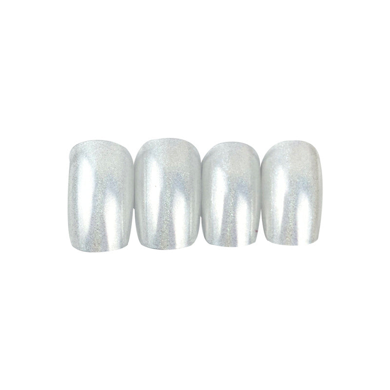 Parche de uñas blanqueador de verano transparente con láser plateado, para uñas postizas, acabado láser, resistente al agua | 365nails
