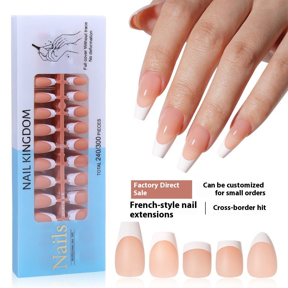 Nail Tips New French press on nails 240 pieces boxed fake nail manicure work in progress matte full sticker French nail piece
