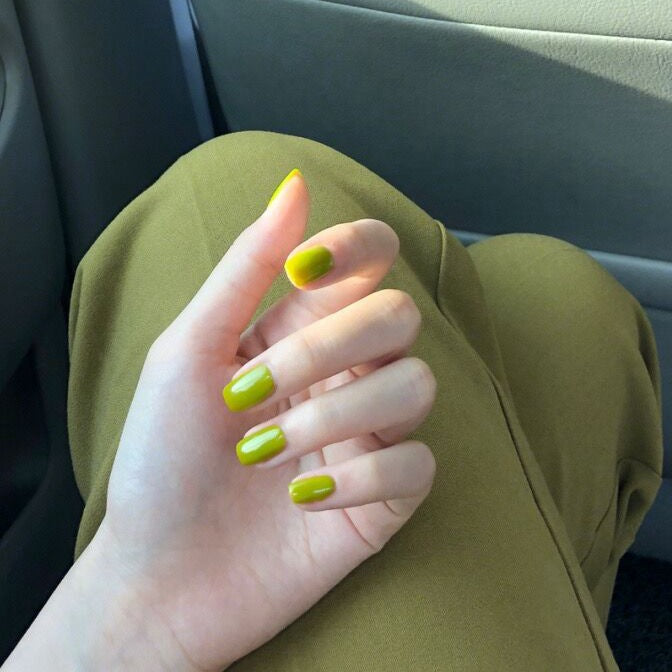 Solid color short avocado green grass green white press on nails finished fake nail manicure patch nail patch waterproof|365nails