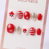 365Nails Red Snowflake & Candy Stripe Short Oval Set