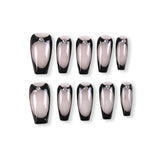 365Nails Uñas postizas minimalistas para manicura francesa "Smoky Nude" con contorno negro brillante y efecto espejo "Dew-Drop".