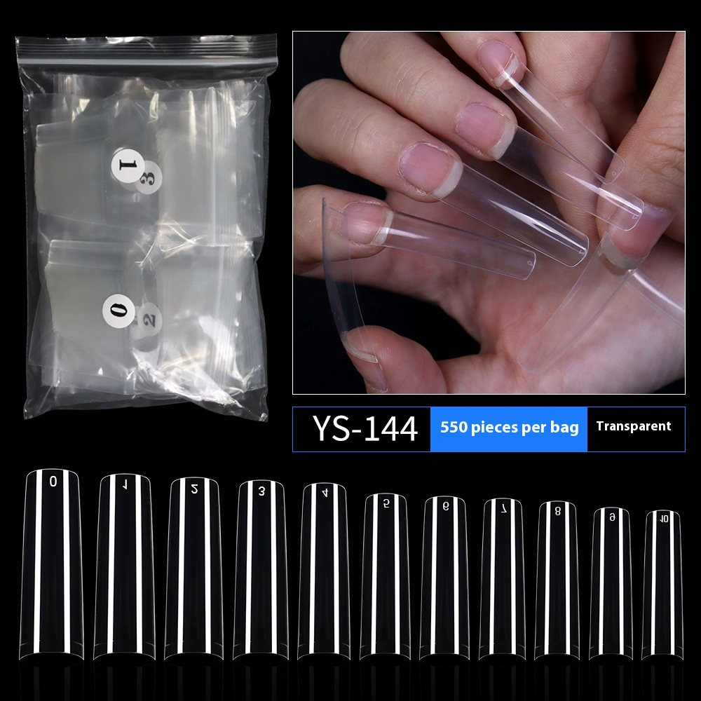 Nail Tips Nail  lengthened French 550 pieces boxed square transparent semi-sticker high-arc flat head water pipe nail fake nail
