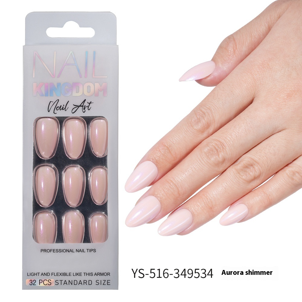 Press on nails Advanced Aurora Fine Flash Almond Short Nail Film Removable Fake Nail Prefabricated Solid Color Nail Art Wholesale