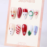 365Nails Reindeer, Wreath & Candy Stripe Almond Mix Set