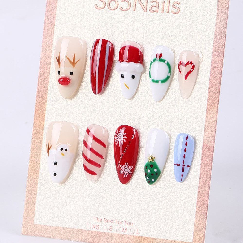 365Nails Reindeer, Wreath & Candy Stripe Almond Mix Set