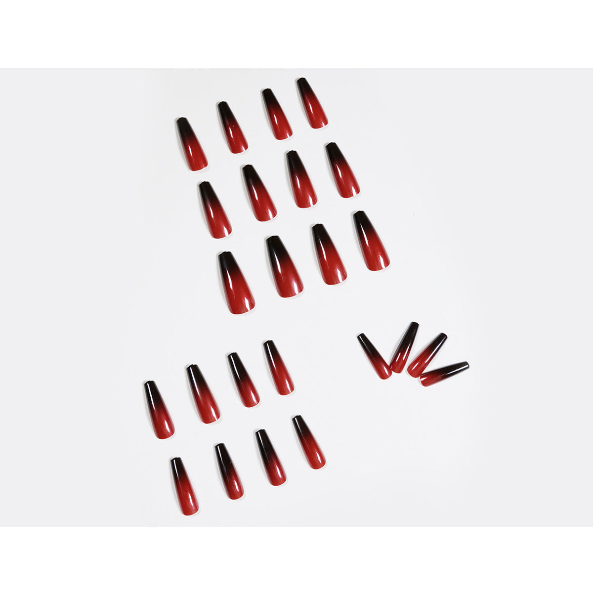 Red and black gradual change long ballet finished manicure patch nail patch waterproof removable |365nails