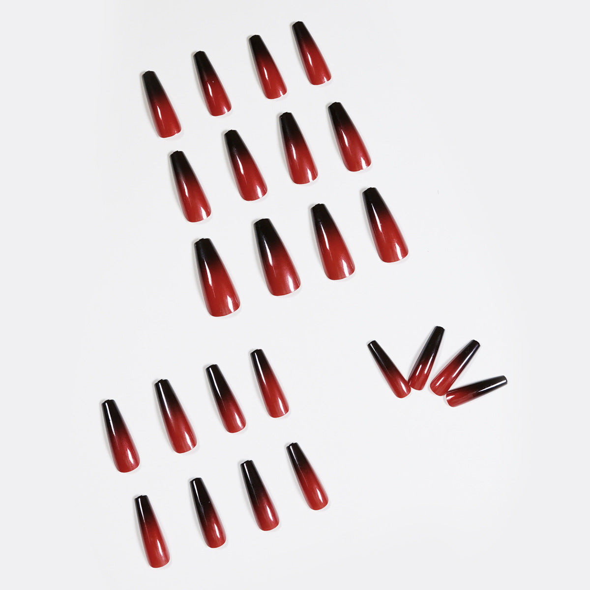 Red and black gradual change long ballet finished manicure patch nail patch waterproof removable |365nails