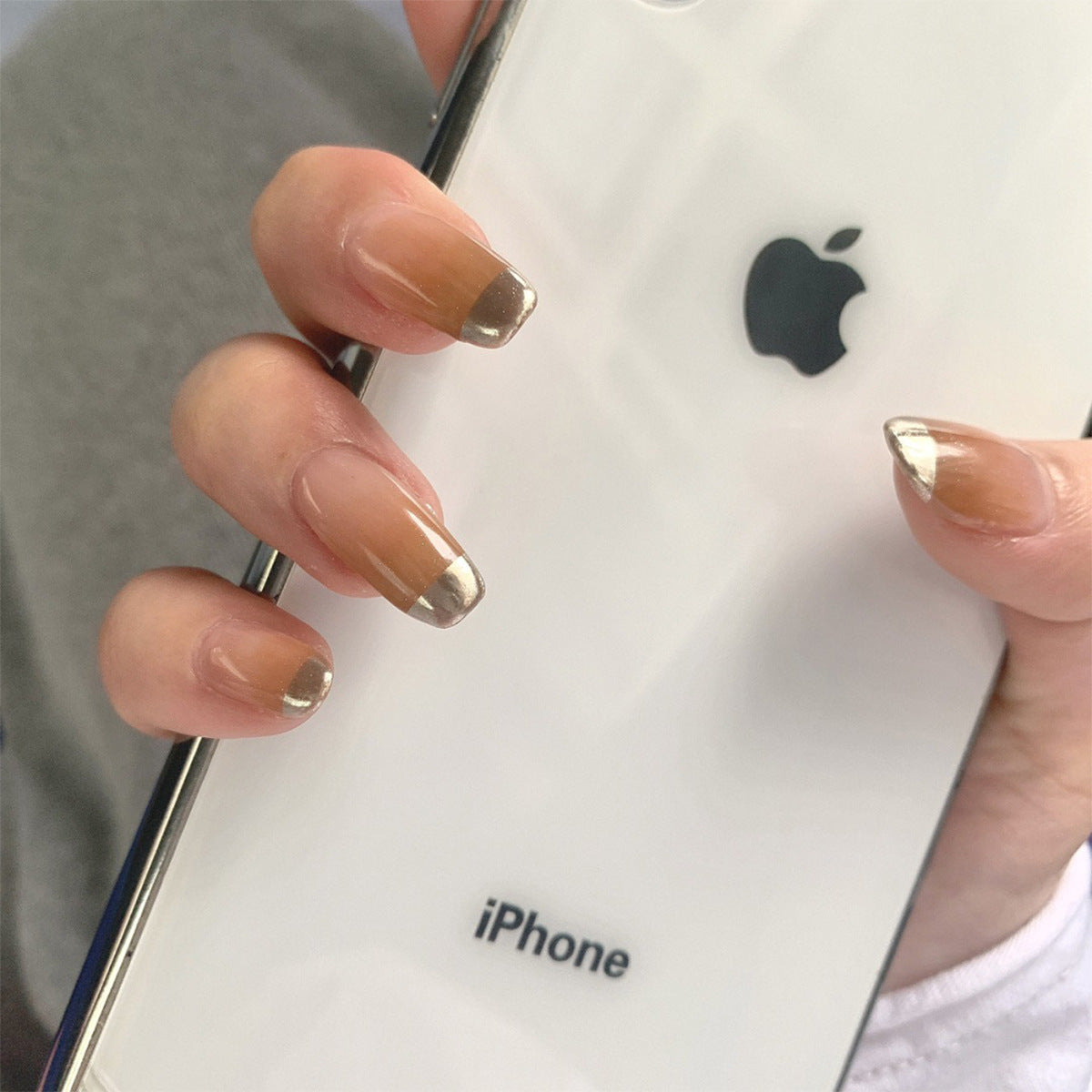 Unhas postiças francesas com acabamento gradual laranja café, mudança gradual, remendo de unha, remendo de unha à prova d'água, peça removível para unhas |365nails