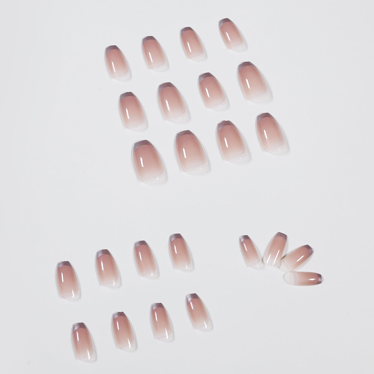Lotus root powder gradual change silver edge French press on nails finished fake nail manicure patch nail patch waterproof removable|365nails