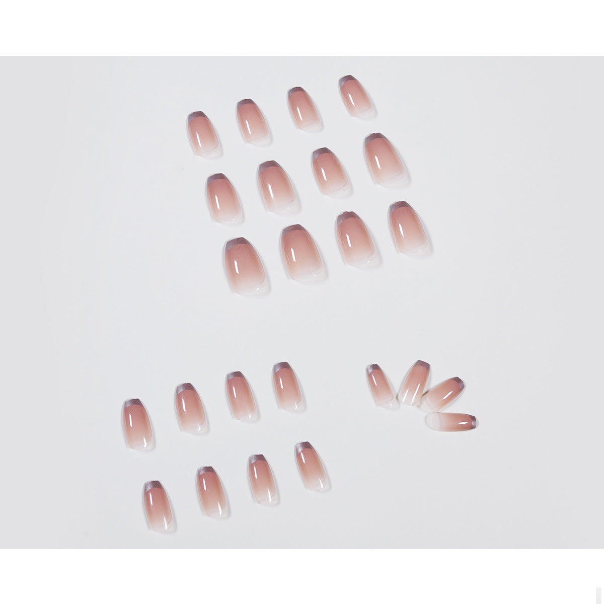 Lotus root powder gradual change silver edge French press on nails finished fake nail manicure patch nail patch waterproof removable|365nails