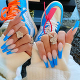 Uñas postizas francesas largas en azul ballet, parches extraíbles | 365nails