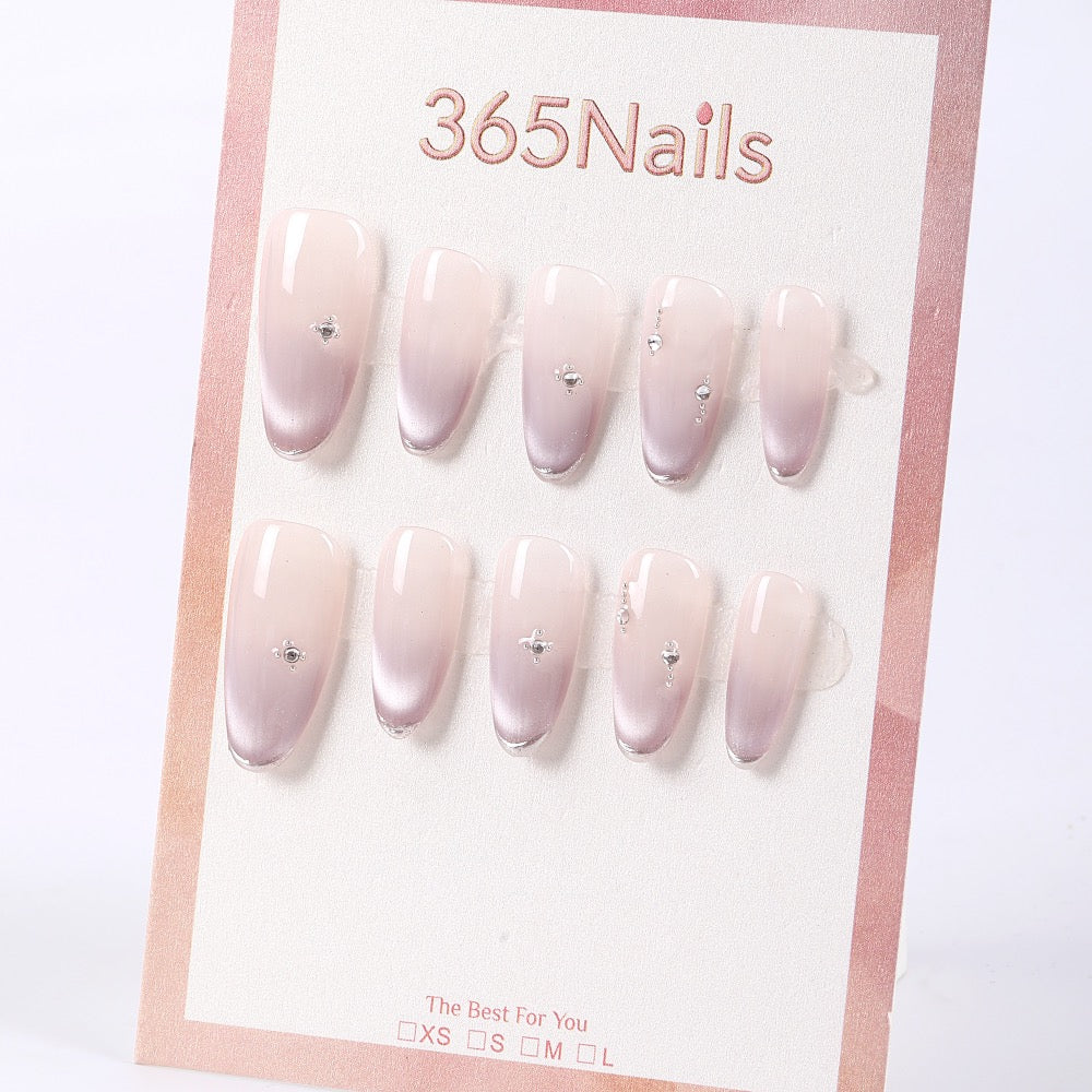 365nails misty milk‑tea ombré with tiny crystals minimalist press-ons