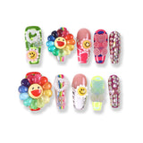365Nails Rainbow Smiley Flower Press-On Nails with Jelly Charms and Crystals