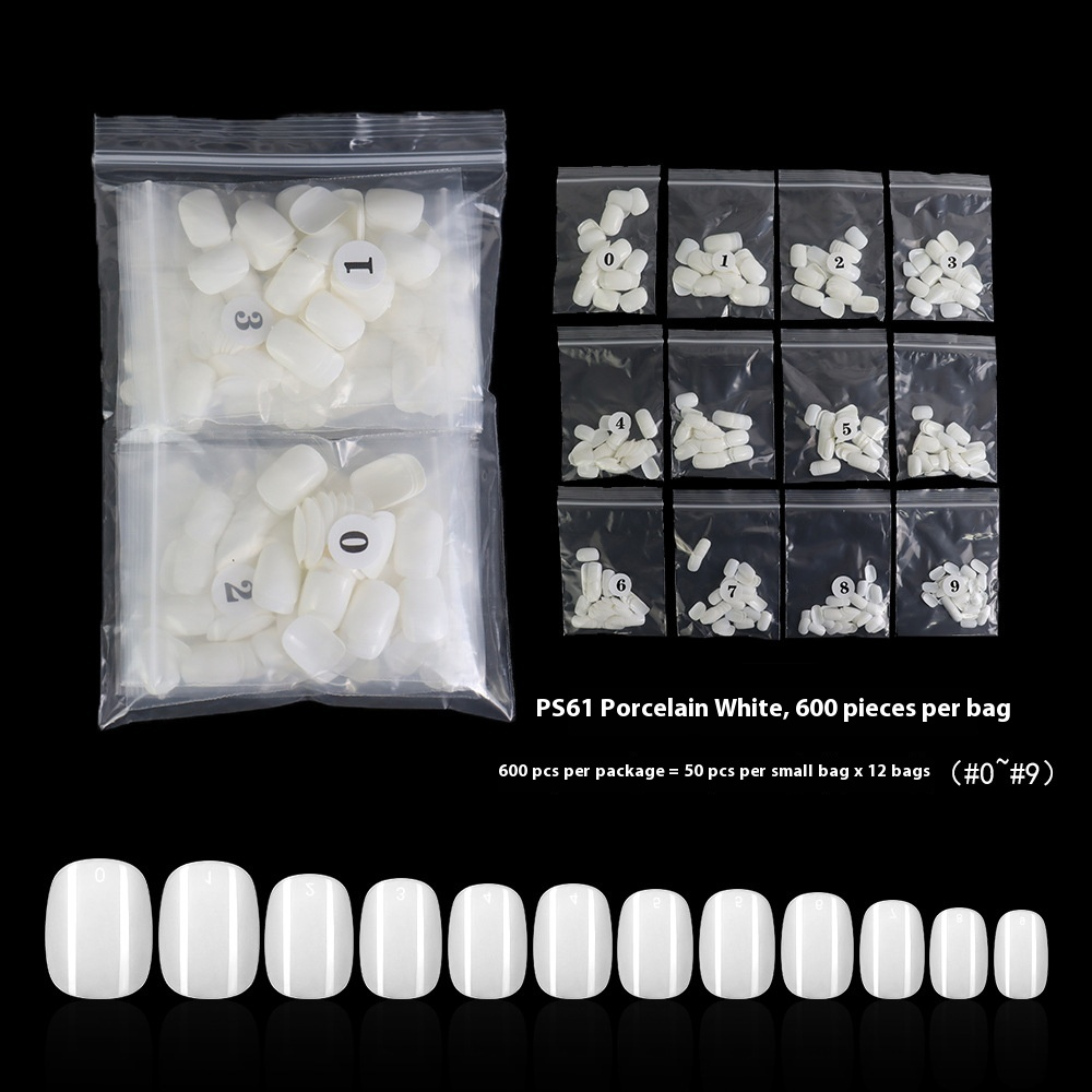 Nail Tips New short round nail piece, bagged short full sticker transparent fake nail manicure, hand-worn nail short square round nail piece