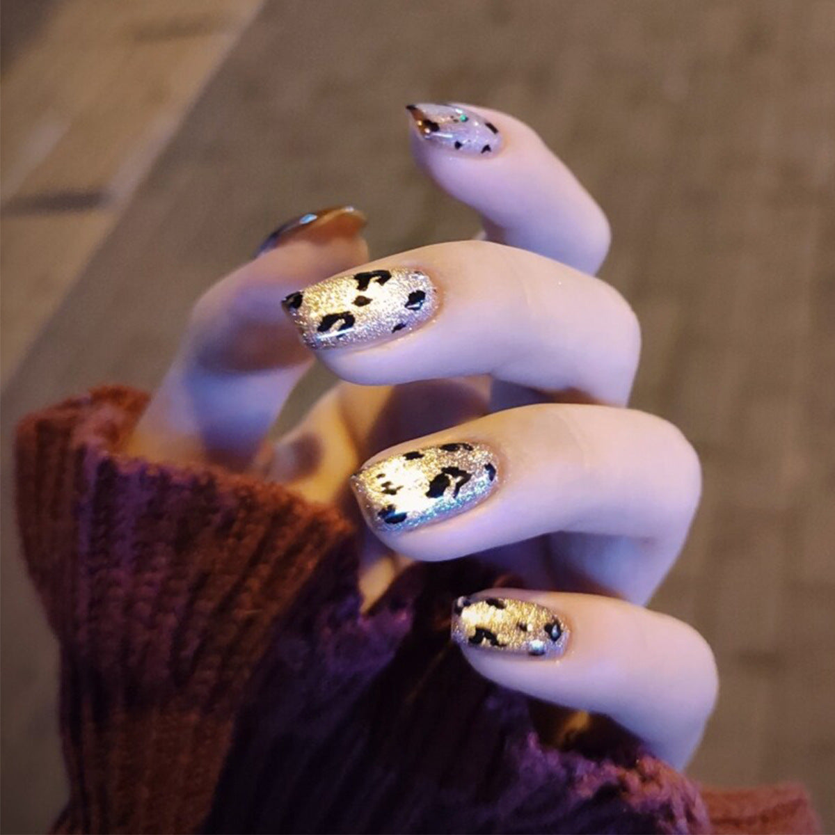 spar cat eye short leopard print press on nails art finished nail waterproof and removable|365nails