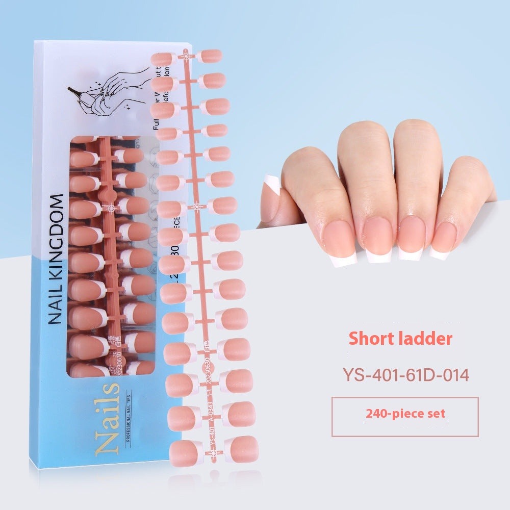 Nail Tips New French press on nails 240 pieces boxed fake nail manicure work in progress matte full sticker French nail piece