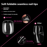 Nail Tips No-File Short Press-On Nails (Full Sizes) — Semi-Matte, Square & Round, Clear Case