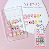 Children press on nails, cartoon 24-piece boxed finished product, sweet and cute children's removable fake nail patch manicure