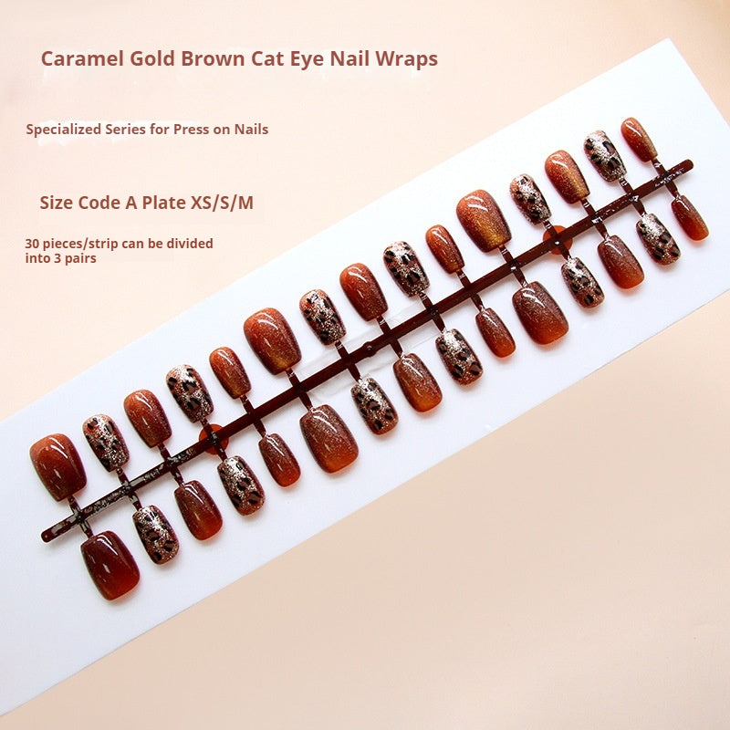 Nail Tips prefabricated nail caramel fine flash leopard print cat eye girl white versatile nail art tablets 30 pieces|365nails
