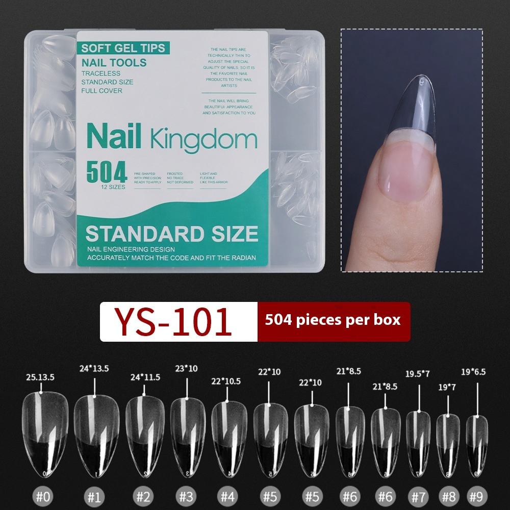 Nail Tips nail piece semi-matte 504 pieces boxed trapezoidal almond fake nail patch transparent and seamless nail art