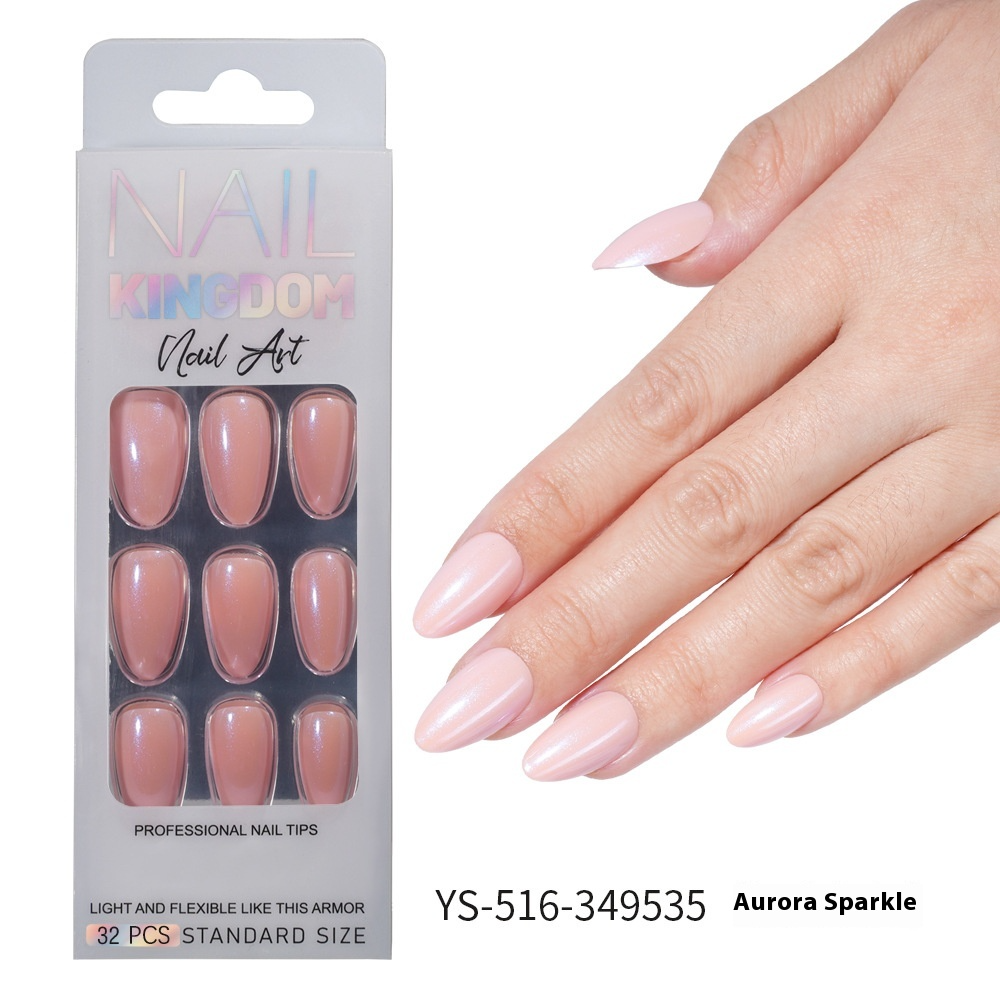 Press on nails Advanced Aurora Fine Flash Almond Short Nail Film Removable Fake Nail Prefabricated Solid Color Nail Art Wholesale