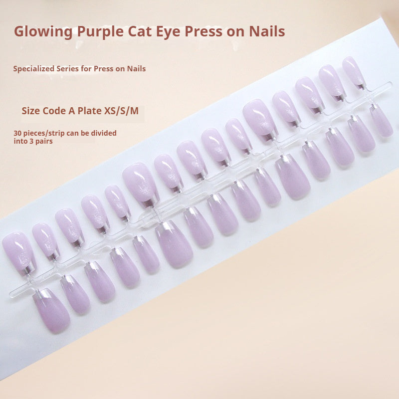 Nail Tips Prefabricated Nail Ice Clear Cold Purple Streamer cat eye French Fashion Gentle i Style Nail Art 30 Pieces|365nails