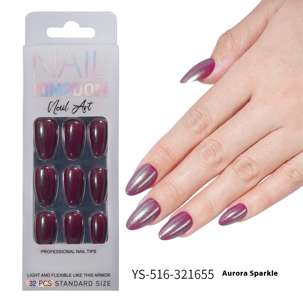 Press on nails Advanced Aurora Fine Flash Almond Short Nail Film Removable Fake Nail Prefabricated Solid Color Nail Art Wholesale