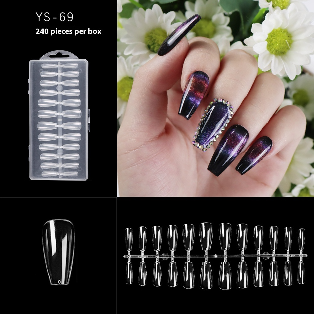 Nail Tips nail piece semi-matte 504 pieces boxed trapezoidal almond fake nail patch transparent and seamless nail art