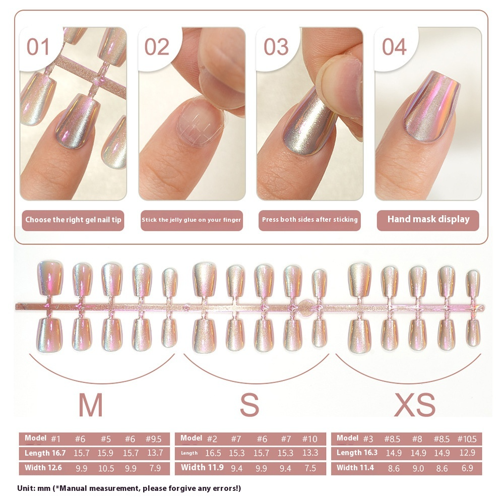 Nail Tips Cat's eye press on nails aurora electroplating, sub-code bar with short ladder mirror removable fake nail prefabricated patch manicure