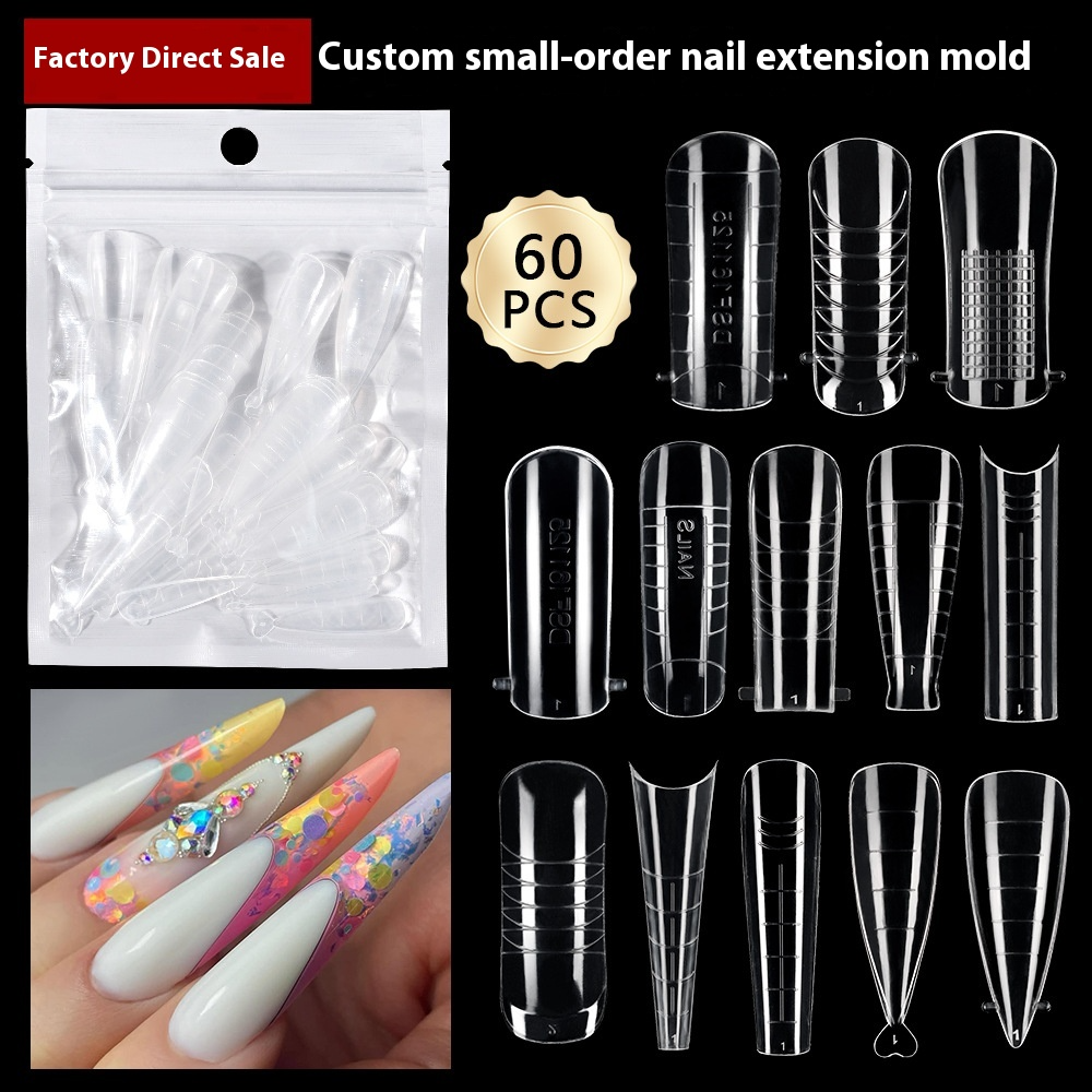 Nail Tips nail mold crystal without paper holder, rapid phototherapy, 60 nail extension tablets, bagged with graduated nail film, wholesale