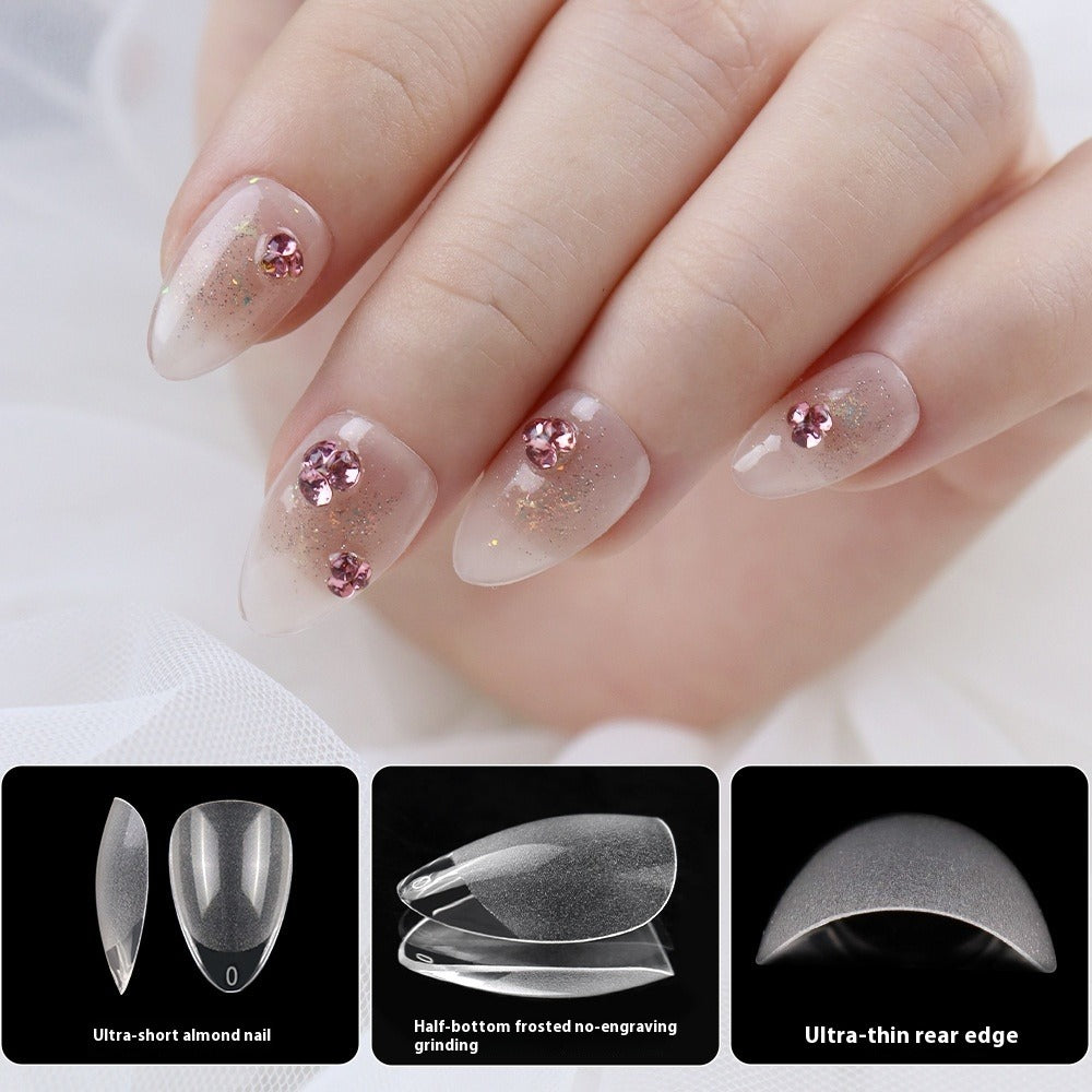 Nail Tips Nail sheet semi-matte transparent short almond nail trapezoidal free grinding full sticker seamless patch fake nail wholesale