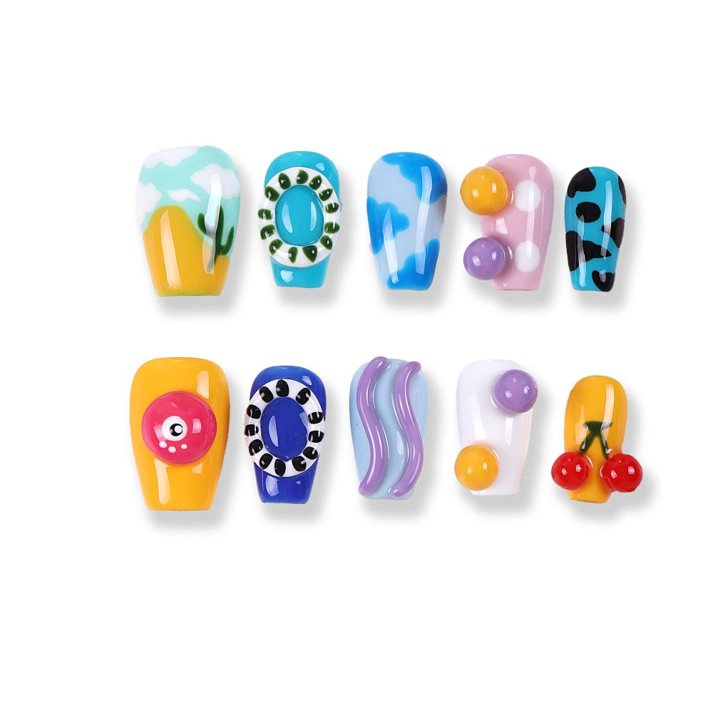 365Nails Playful Mix Hand‑Painted Short Square Tips