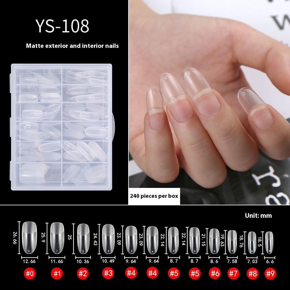 Nail Tips Transparent semi-matte nail art, special nail piece for press on nails piece, no trace 240 pieces, broken piece box, full sticker, matte fake nail.