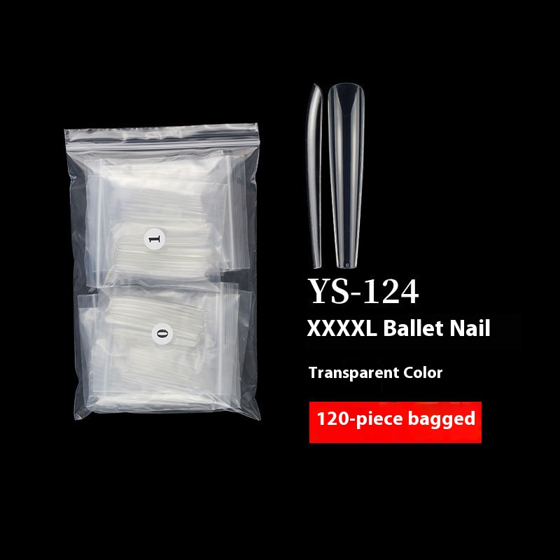 Nail Tips long ballet nail piece, French full sticker ballet fake nail piece, new extended transparent folded seamless ballet nail