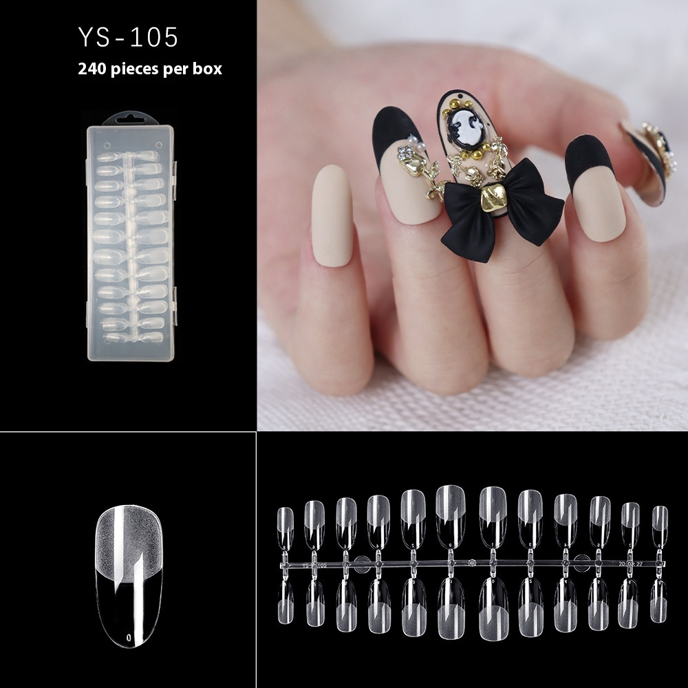 Nail Tips nail piece semi-matte 504 pieces boxed trapezoidal almond fake nail patch transparent and seamless nail art