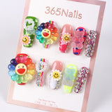 365Nails Rainbow Smiley Flower Press-On Nails with Jelly Charms and Crystals