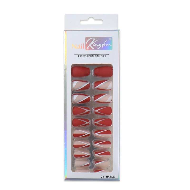 French press on nails 24 pieces Boxed detachable finished product Wearable prefabricated fake nail patch Solid color manicure