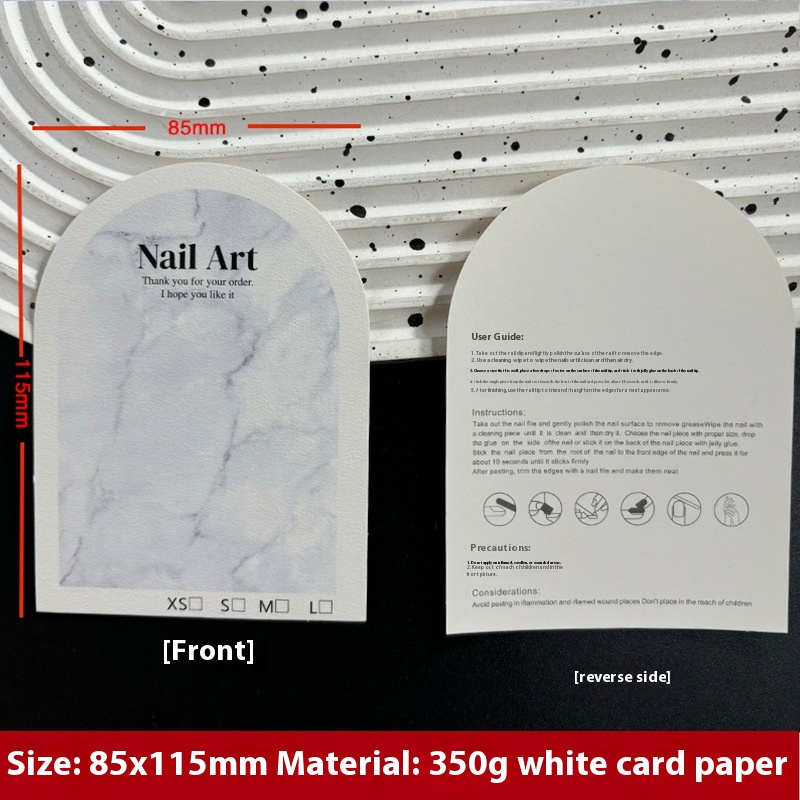 Press-On Nails Instruction Card arched eggshell pattern white card (MOQ:50 pieces)