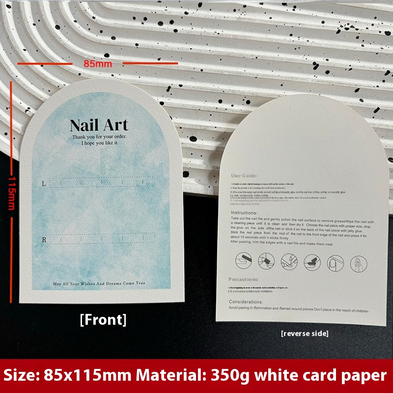 Press-On Nails Instruction Card arched eggshell pattern white card (MOQ:50 pieces)