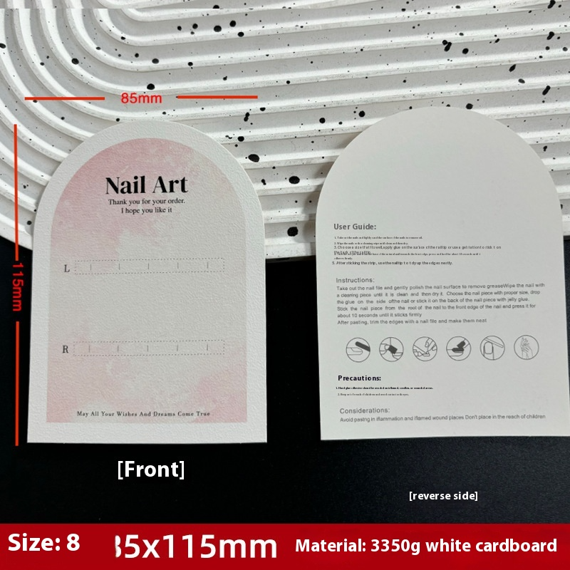 Press-On Nails Instruction Card arched eggshell pattern white card (MOQ:50 pieces)