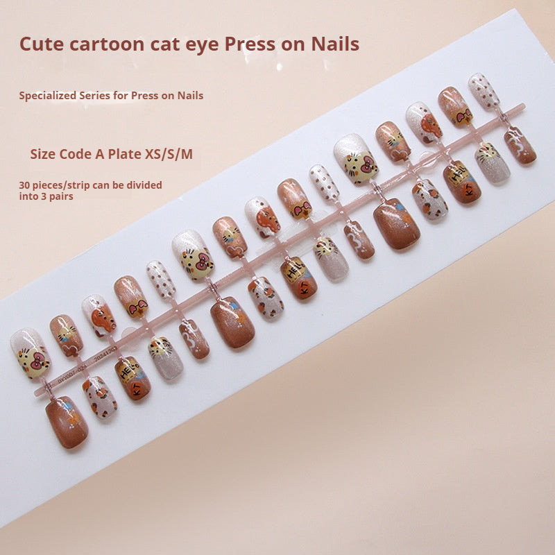 Pontas de unha pré-fabricadas, unhas fofas, desenho animado, animal, estrela, leopardo, amor, francês, pular, cor, olho de gato, remendo de unha versátil | 365nails