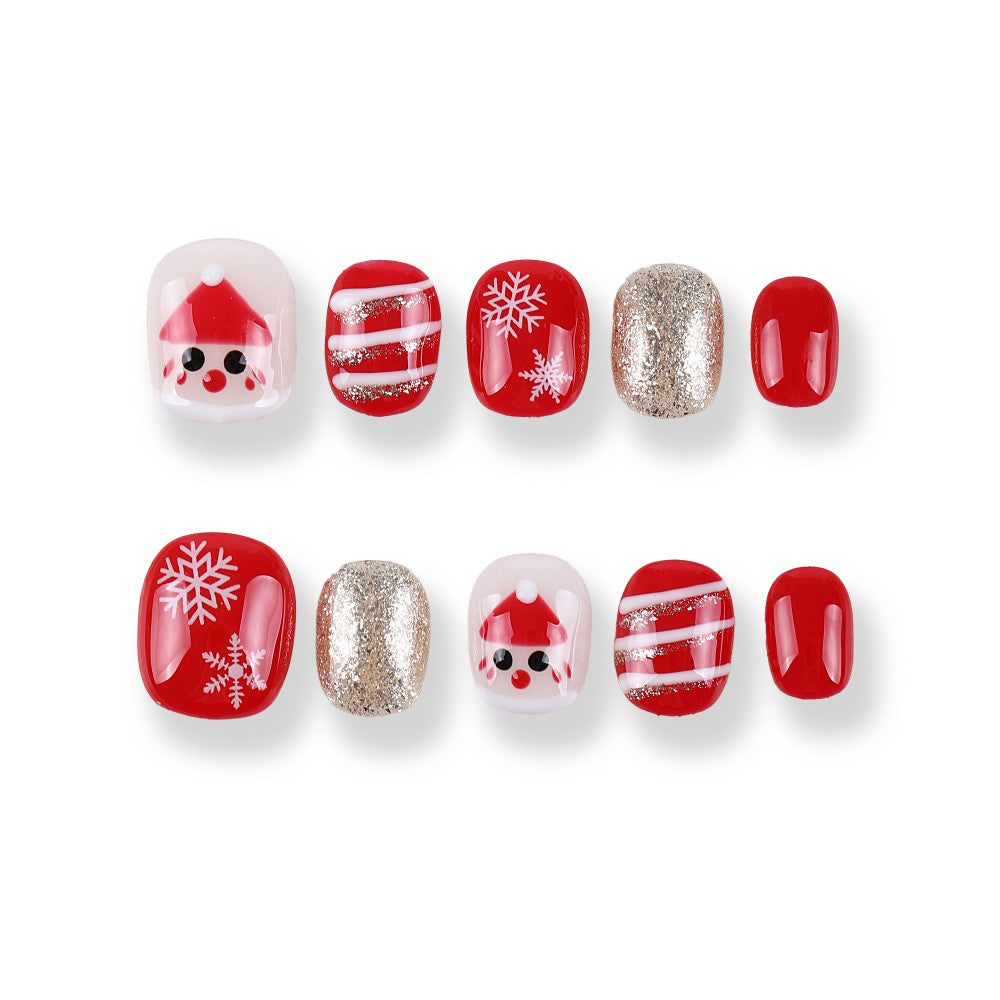 365Nails Red Snowflake & Candy Stripe Short Oval Set