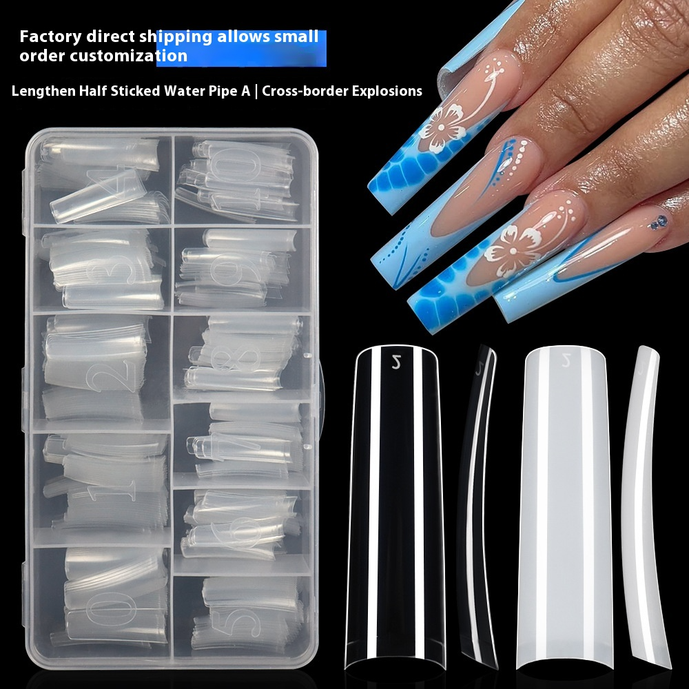 Nail Tips Nail  lengthened French 550 pieces boxed square transparent semi-sticker high-arc flat head water pipe nail fake nail