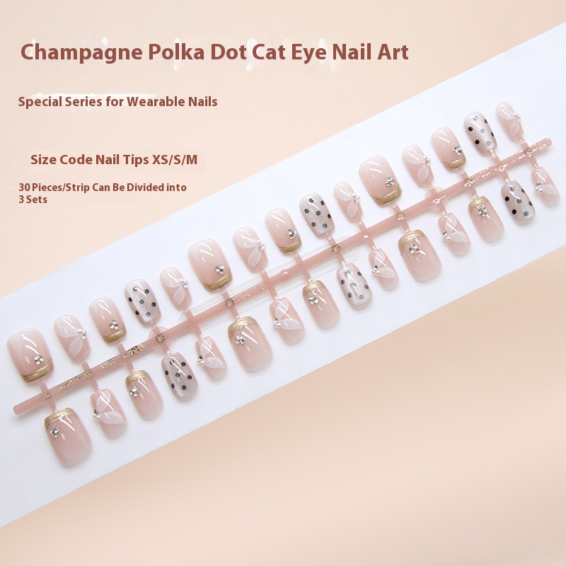 Puntas de uñas prefabricadas tridimensionales champán lunares franceses ojo de gato tabletas de arte de uñas dulces y versátiles 30 piezas|365nails